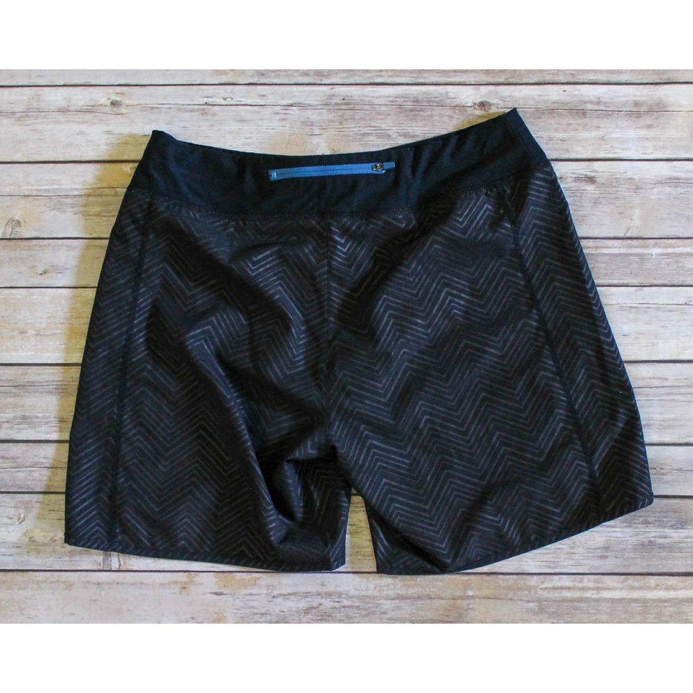 Title Nine Running Shorts Small Black Chevron Print 7" Back Zip Pocket Lined - Picture 2 of 4